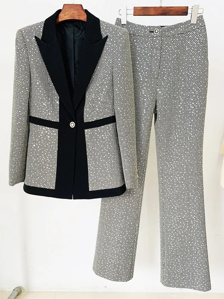 Suits for Women Button Coat Long Pants Blazer Women Suits Office Sets Spring Office Wear Elegance Two Piece Sets Womens Outifits L B-56874 - Tuzzut.com Qatar Online Shopping