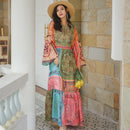 Summer Vintage Print Bohemian Maxi Dress Women Flare Sleeve O Neck Flower Plaid Sashes Lace Up Boho Holidays Party Long Vestidos S4495854 - Tuzzut.com Qatar Online Shopping