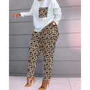Summer Women Causal Geometric Print O-Neck Long Sleeve Top & Skinny Pants Set New In Sports Suit 2023 Woman Tracksuit Clothes S4524044 - Tuzzut.com Qatar Online Shopping