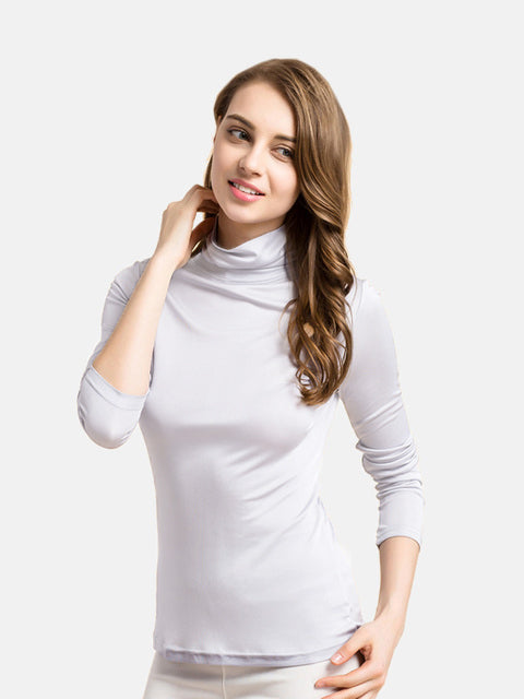 Women Turtleneck Long Sleeved Solid Pullovers Knitted Natural  Chic Bottoming T Shirt S2499215