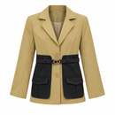 Women’s Beige & Black Belted Contrast-Panel Blazer NS91