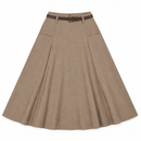 Taupe Brown A-Line Long Skirt with Brown Belt 58607