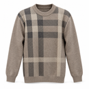 Men’s Taupe & Grey Checked Crewneck Sweater YD73