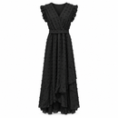 Women’s Black Textured Ruffle-Sleeve Maxi Dress YD124