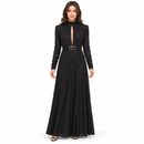 Women’s Black Shimmer Belted Maxi Dress YD136
