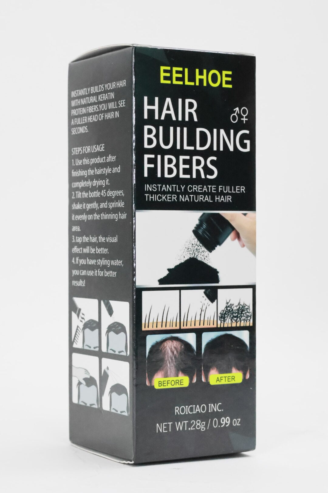 EELHOE Thick Fiber Hair Building Fibers For Thinning and Fine Black Hair 28g EELHOE Thick Fiber Hair Building Fibers For Thinning and Fine Black Hair 28g