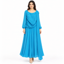 Turquoise Pleated Draped Maxi Dress X50177