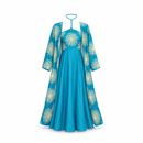 Women’s Turquoise Sunburst Halter Maxi Dress with Matching Robe – 2-Piece Set YD31