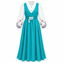 Women’s Turquoise & White Floral-Sleeve Lace-Up Maxi Dress NS124