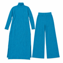 Women’s Turquoise Ribbed Turtleneck Long Tunic & Wide-Leg Trouser Set NS100