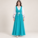 Women’s Turquoise & White Floral-Sleeve Lace-Up Maxi Dress NS124