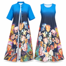 Women’s Blue Ombre Floral Maxi Dress with Matching Long Shirt – 2-Piece Set B386495