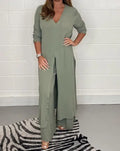 Two Piece Set Women Fashion V Neck Long Sleeve Outfit B-99258 - Tuzzut.com Qatar Online Shopping
