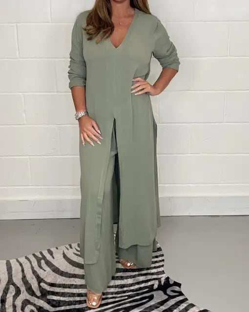 Two Piece Set Women Fashion V Neck Long Sleeve Outfit B-99258 Two Piece Set Women Fashion V Neck Long Sleeve Outfit B-99258