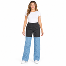 Black & Light Blue Two-Tone Elastic-Waist Trousers S4966766