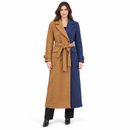 Women’s Camel & Navy Two-Tone Belted Long Coat YD65