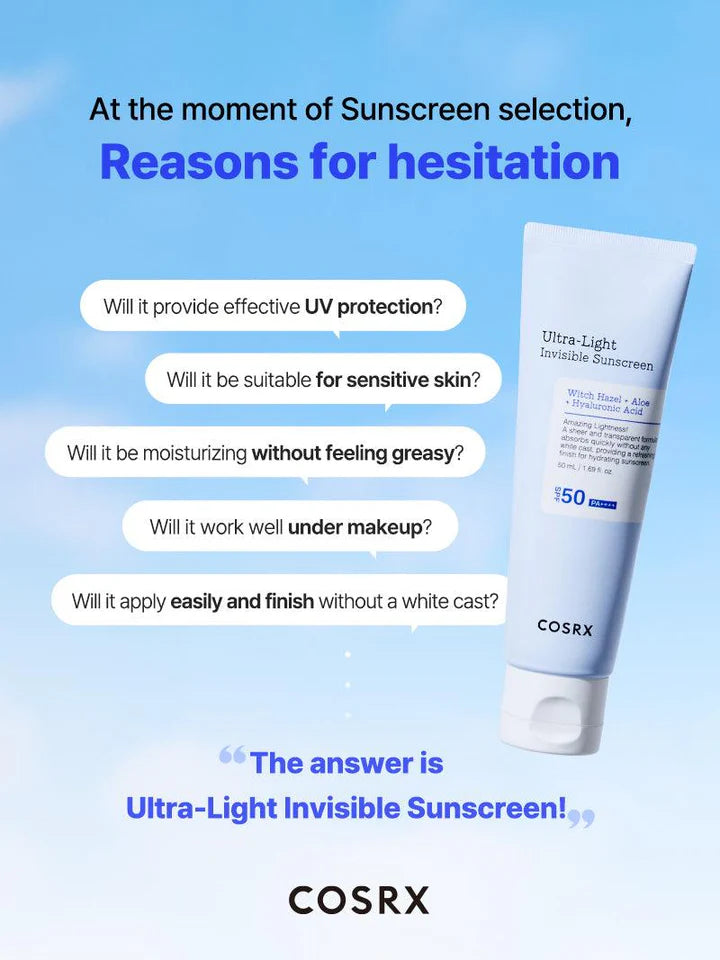 COSRX Ultra-Light Invisible Sunscreen SPF50 PA++++ 50ml COSRX Ultra-Light Invisible Sunscreen SPF50 PA++++ 50ml