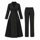 Women’s Black Pleated Long Coat and Trousers Set – 2 Pieces B9521
