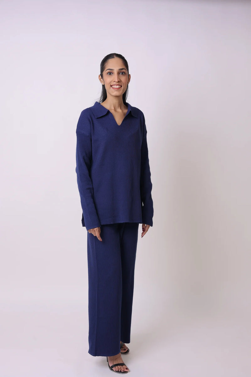 Ribbed Knit Top and Wide Leg Pant Coord Set 7008356 - TUZZUT Qatar Online Shopping