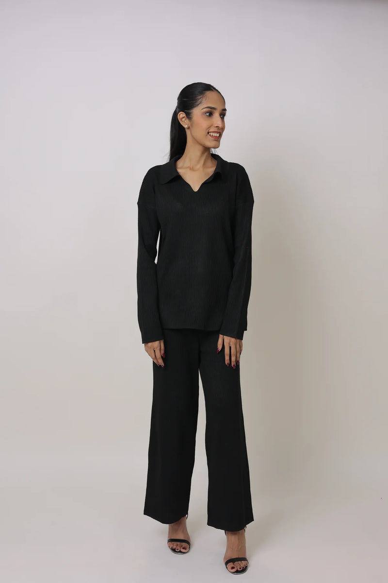 Ribbed Knit Top and Wide Leg Pant Coord Set 7008356 - TUZZUT Qatar Online Shopping