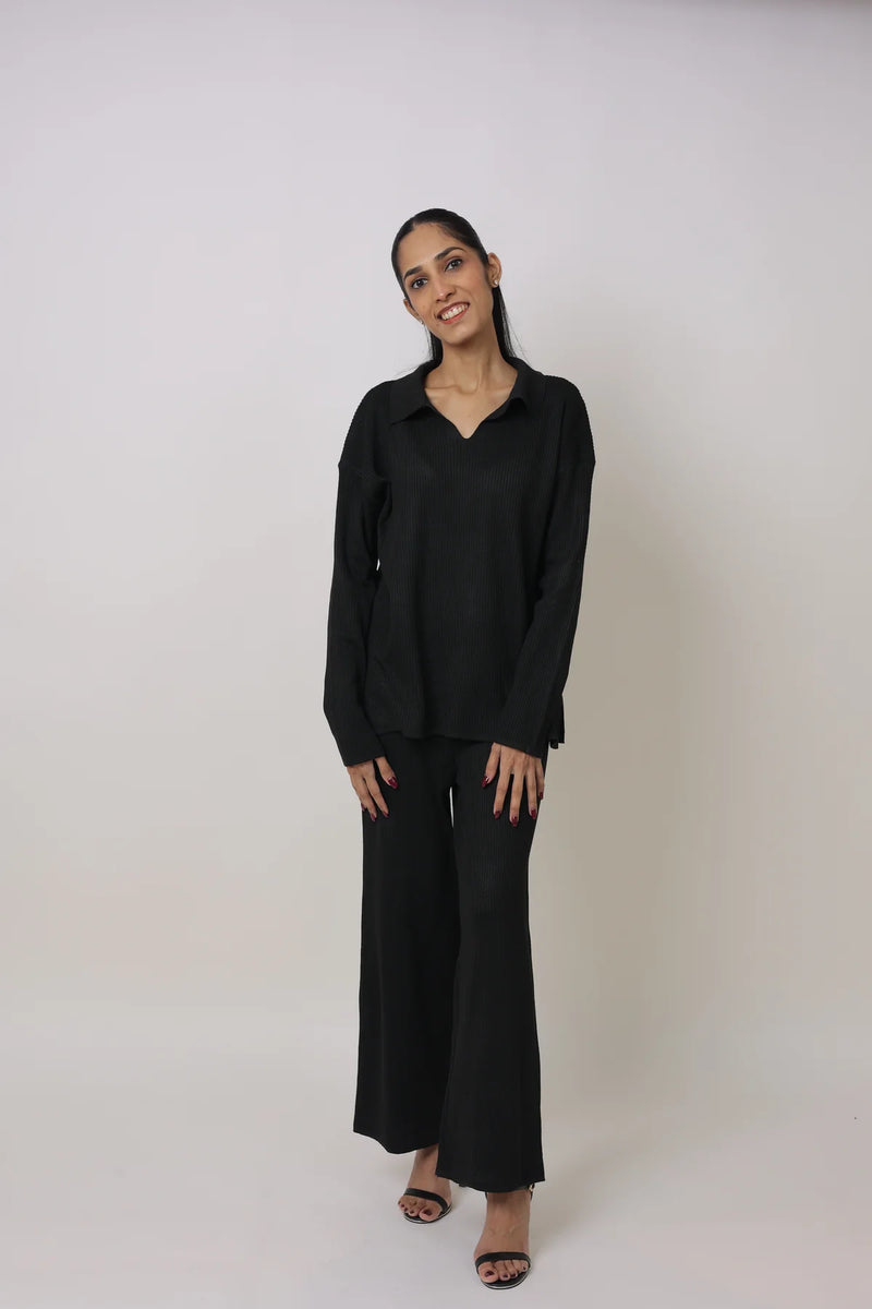 Ribbed Knit Top and Wide Leg Pant Coord Set 7008356 - TUZZUT Qatar Online Shopping