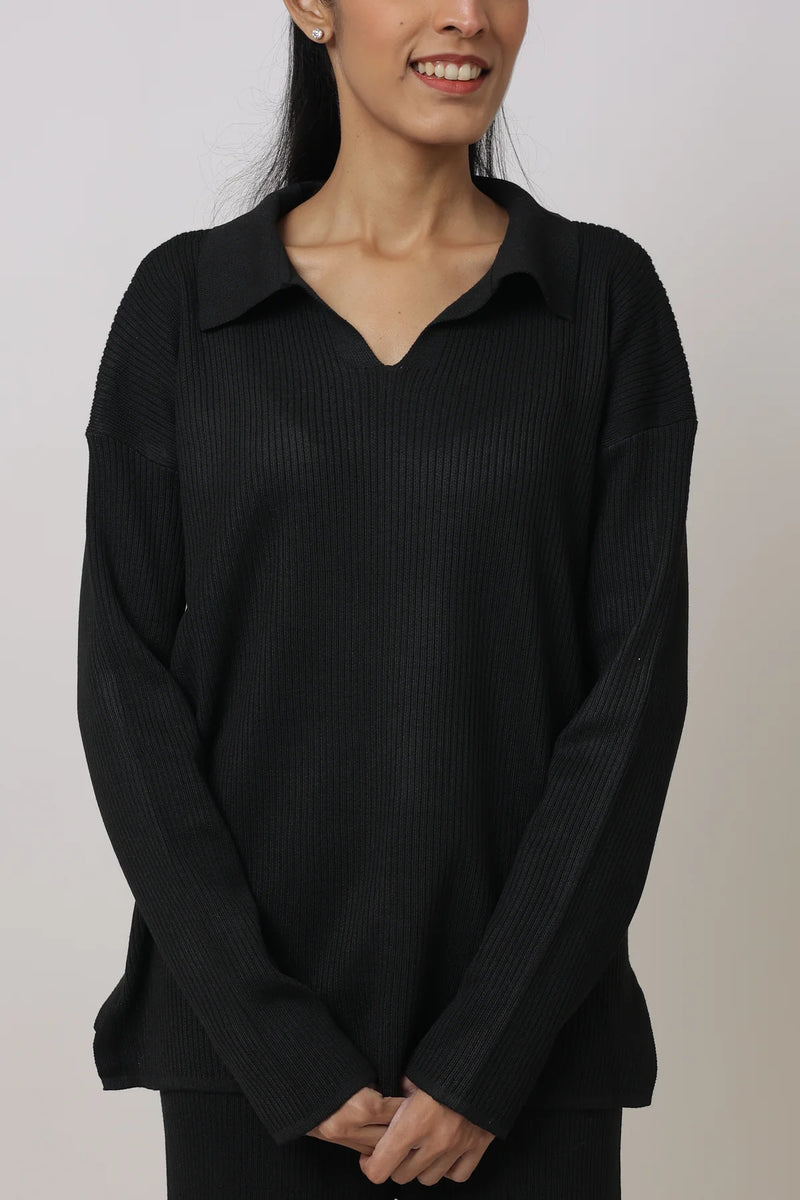 Ribbed Knit Top and Wide Leg Pant Coord Set 7008356 - TUZZUT Qatar Online Shopping