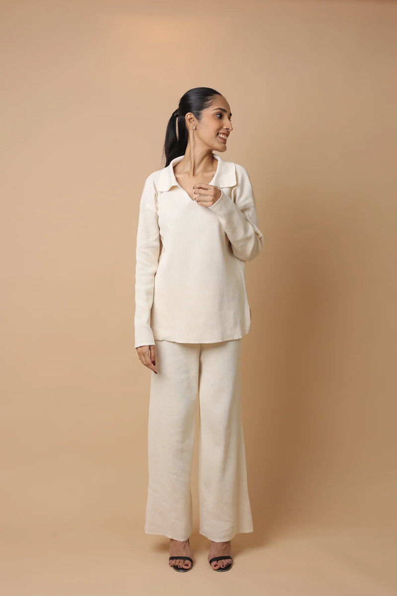 Ribbed Knit Top and Wide Leg Pant Coord Set 7008356 - TUZZUT Qatar Online Shopping