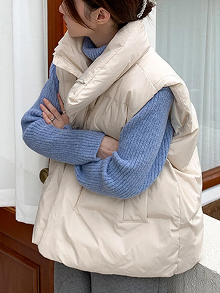 Vest Puffer Jacket Women Winter Warm Waistcoats Ladies Stand Collar Fashion Coat Female Loose Oversize Outwear Colete Feminino S4780929 - Tuzzut.com Qatar Online Shopping