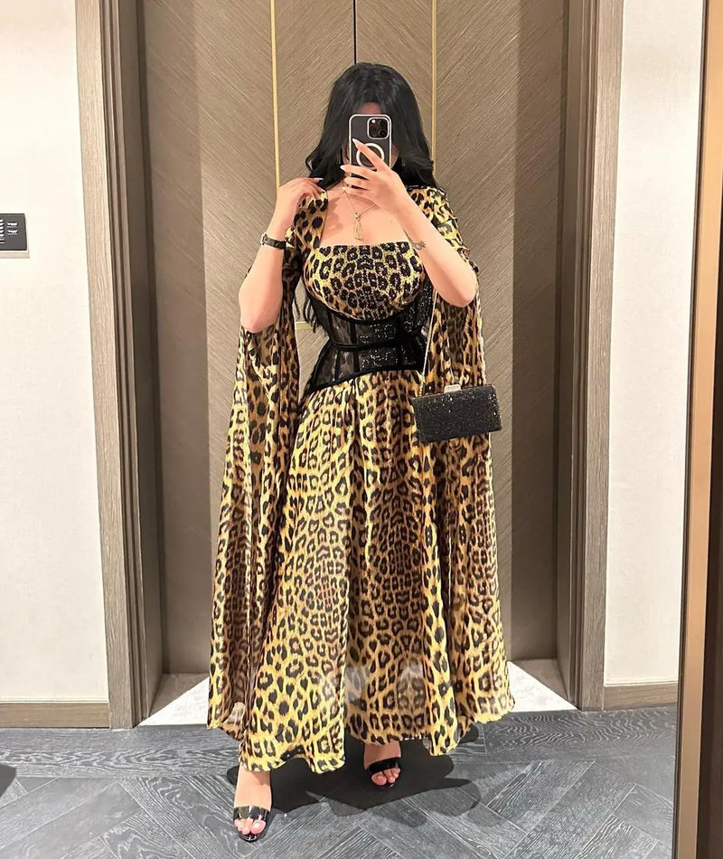 Arabia Fashion Leopard Print Long Sleeve Prom Dresses L S5059416 - TUZZUT Qatar Online Shopping