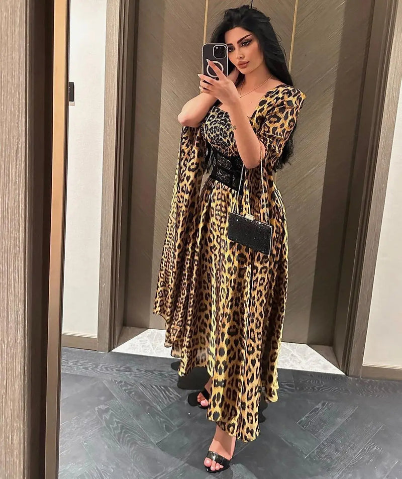Arabia Fashion Leopard Print Long Sleeve Prom Dresses L S5059416 - TUZZUT Qatar Online Shopping