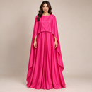 Women’s Fuchsia Cape Overlay Maxi Dress YD25