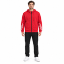 Men’s Red Zip-Up Hoodie with White Sleeve Stripes A519