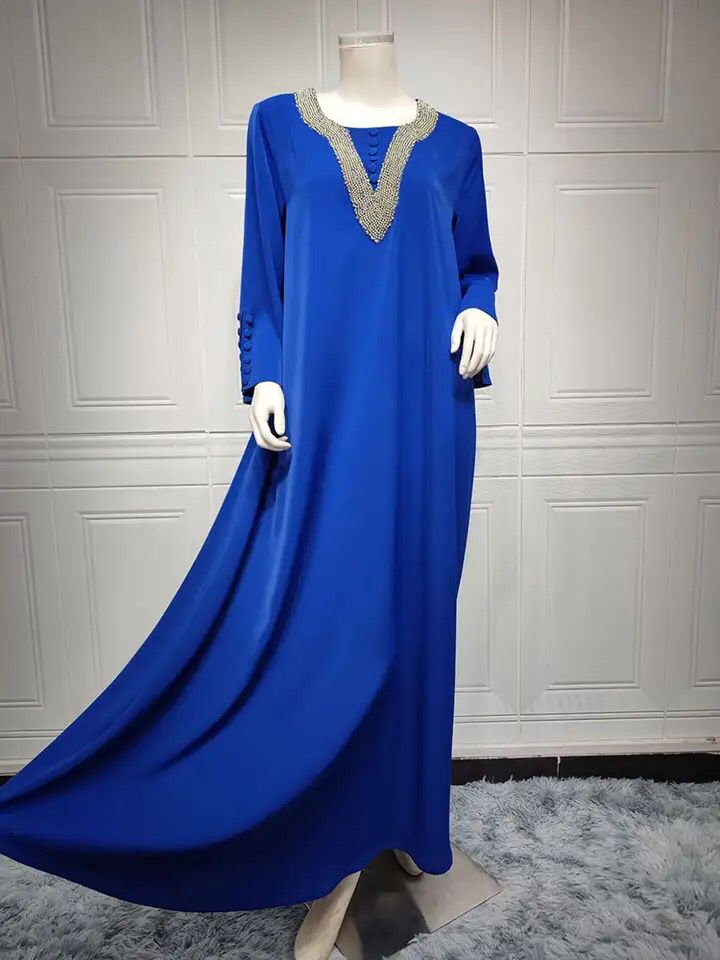 Beading Abaya Arabic Long Dress for Women Ramadan Muslim Moroccan Kaftan Gulf Jalabiya Elegant Party Eid Loose Abayas Blue S4825161