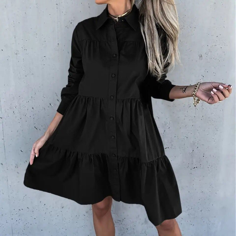 Women Solid Color Lapel Long Sleeve Casual Shirt Dress Button Large Womens Dress Petite Summer Dresses Wine Dress for Women S4364932 - Tuzzut.com Qatar Online Shopping