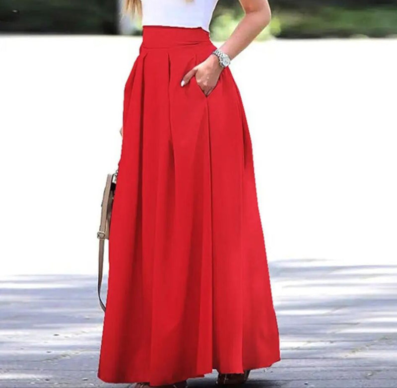 ZANZEA Women High Waist Pleated Skirt Loose Casual Solid Color Full Length Skirt S3558048 - Tuzzut.com Qatar Online Shopping