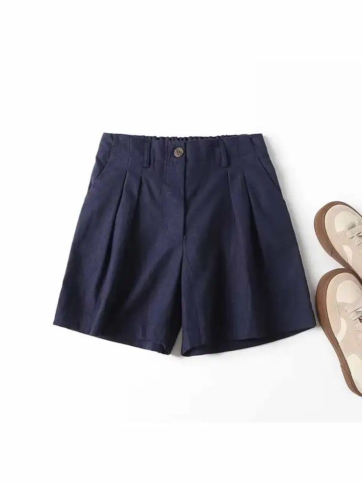 Women New Fashion Pleated decoration Straight casual Shorts Vintage High Waist Zipper Female Short Pants Mujer S4559581