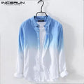 Perfectly INCERUN Men Cotton Linen Gradient Long Sleeve Shirts Casual V Neck Button Fit Tops S3228480