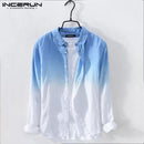 Perfectly INCERUN Men Cotton Linen Gradient Long Sleeve Shirts Casual V Neck Button Fit Tops S3228480 - Tuzzut.com Qatar Online Shopping