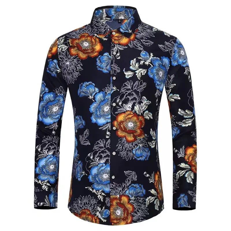 Men's Long Sleeve Print Shirt Slim Fit Lapel Casual Button Shirt S2959307