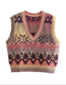 Woman Casual Traf Jacket Winter Vintage Jacquard V Neck Knit Cardigan Drop Shoulder Loose Sweaters Coat B-27773 - Tuzzut.com Qatar Online Shopping