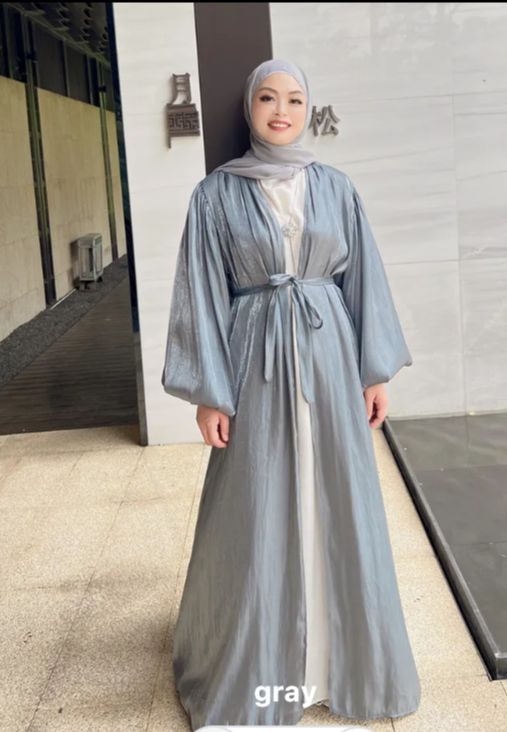 Double Layer Abaya Kimono Solid Color Muslim Women Hijab Dress Islamic Clothing Dubai Saudi Robe Turkish Modesty Casual Outfits B-24245 - Tuzzut.com Qatar Online Shopping