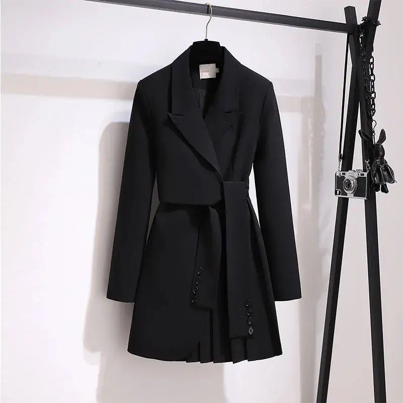 Female Lace Up Waist Long Sleeve Pleated Suit Dress S109348 Female Lace Up Waist Long Sleeve Pleated Suit Dress S109348