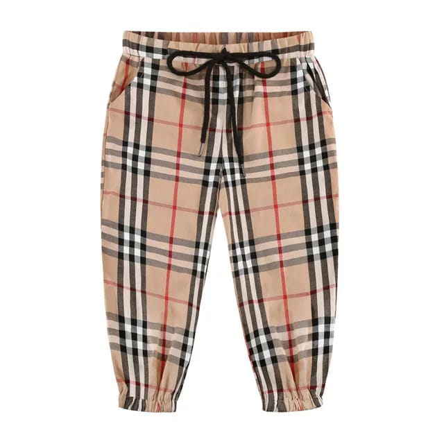 Pull On Plaid Beige Pant Check Wool Cashmere Jacquard Cotton Stacked Jogging Kids Long Pants Boys S1236338