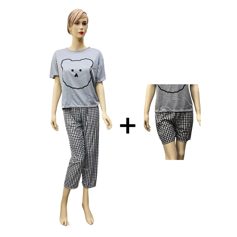 3 Pcs Women's Nightwear Set (Top+Pant+Shorts) S257901 - Tuzzut.com Qatar Online Shopping