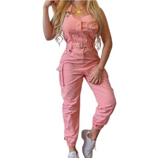 Summer  Streetwear Sleeveless Adjustable All-Match Ladies Overalls Casual Cargo Jumpsuit S3984423 - Tuzzut.com Qatar Online Shopping