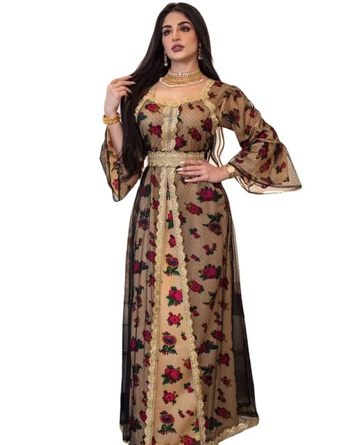 Middle East Ethnic Floral Printed Embroidered Lace Mesh Dress Women's Plus Size Dubai Muslim Maxi Long dress S3356491 Middle East Ethnic Floral Printed Embroidered Lace Mesh Dress Women's Plus Size Dubai Muslim Maxi Long dress S3356491