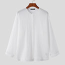 INCERUN Mens Long Sleeve Loose Pleated Textured Collarless Solid Shirts S4668430 - Tuzzut.com Qatar Online Shopping