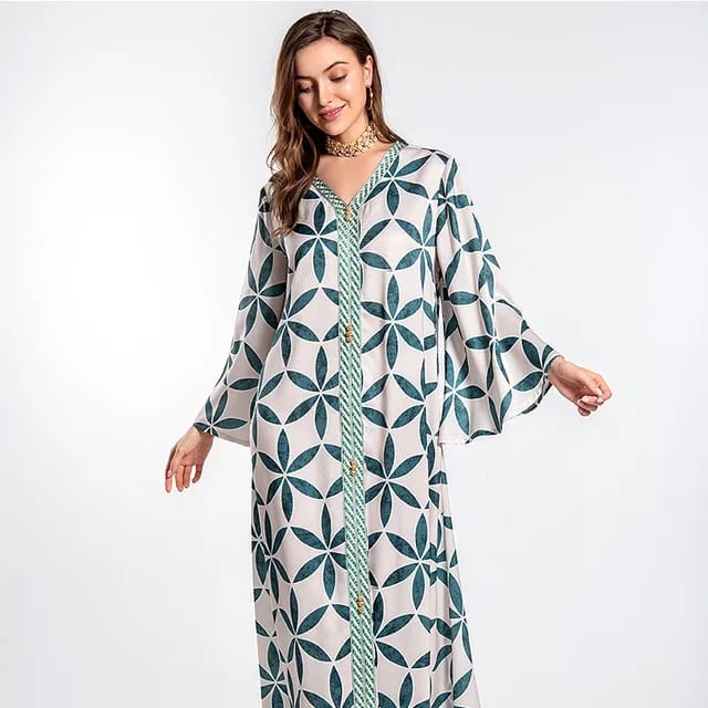 Muslim Middle Eastern Long sleeve Dress Women's Print Tunic Dress Dubai abaya wholesale maxi dress S3626273