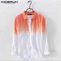Perfectly INCERUN Men Cotton Linen Gradient Long Sleeve Shirts Casual V Neck Button Fit Tops S3228480