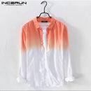 Perfectly INCERUN Men Cotton Linen Gradient Long Sleeve Shirts Casual V Neck Button Fit Tops S3228480 - Tuzzut.com Qatar Online Shopping